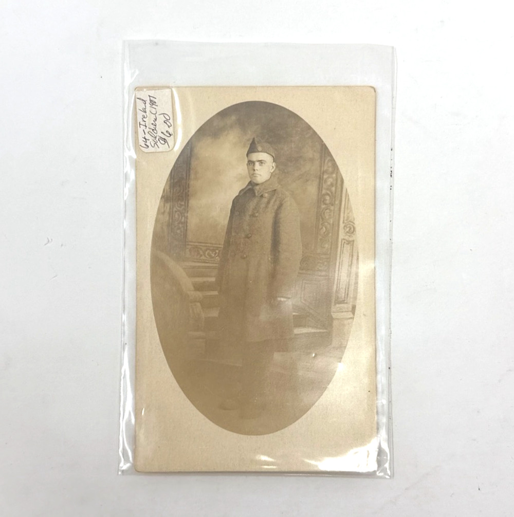 Antique 1907 Real Photo Postcard Irish British Army Soldier Portrait RPPC